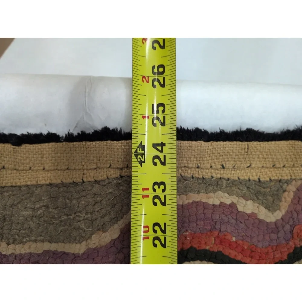 Vintage Hand Hooked Rug 24x37 Primitive Red Gold Floral Pattern Cottagecore
